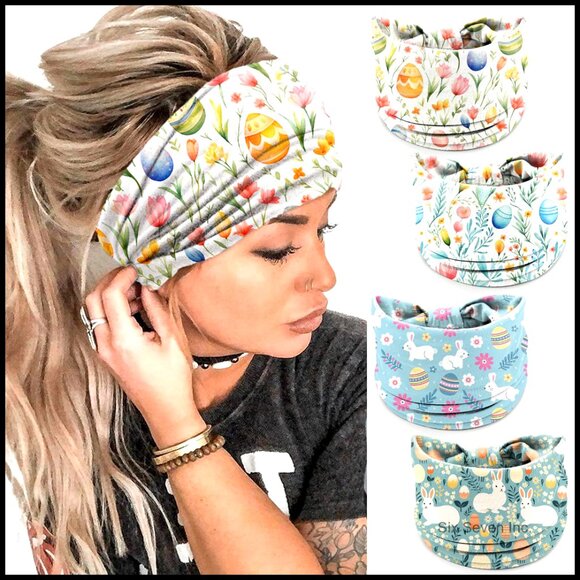 4 Piece Easter Headbands with Bunny Ears and Egg Designs